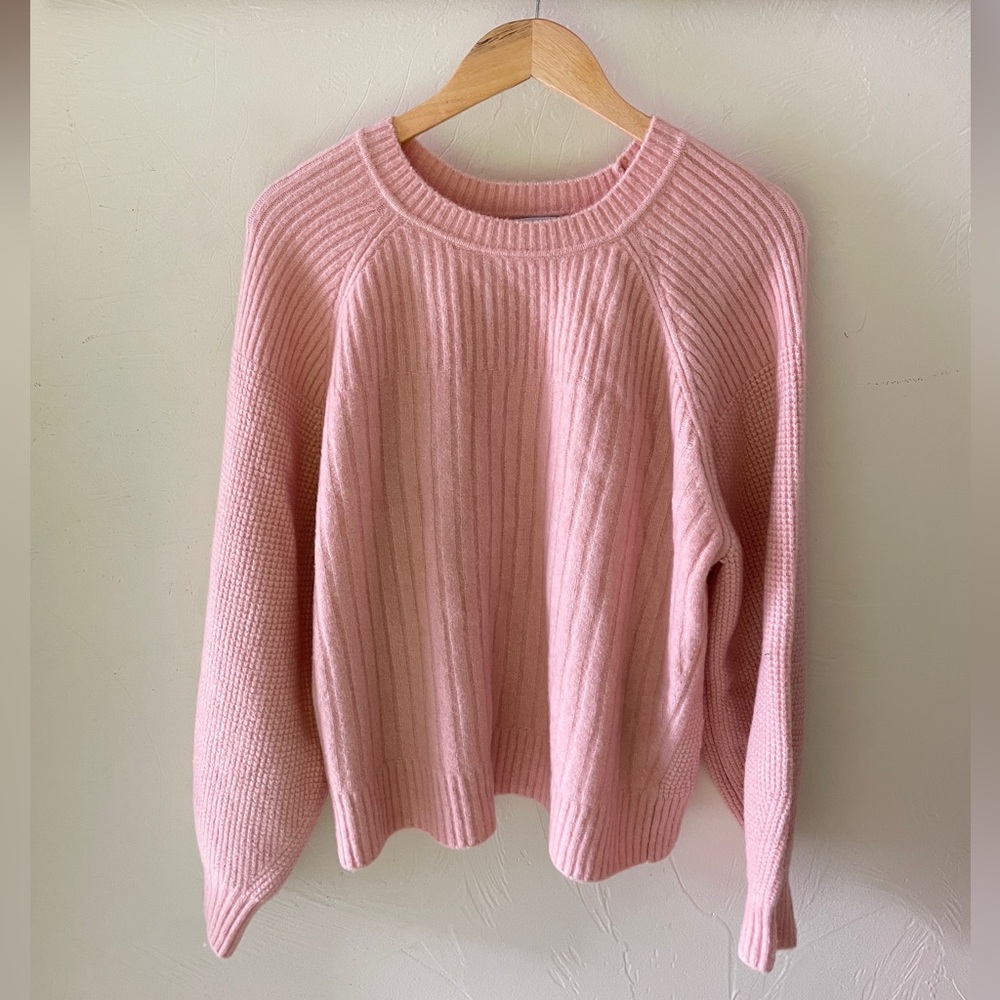 Athleta Layover Crew Sweater Ridded Waffle Knit in Light Pink, 2X